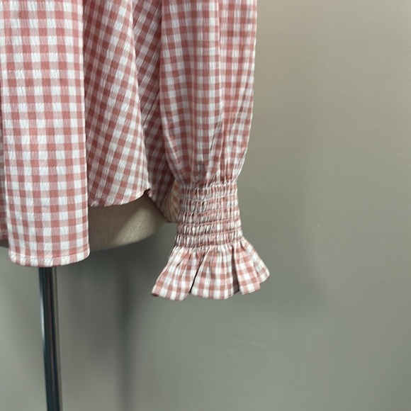 Hunter Bell Womens Rosette Pink Check Lucia Scoop Neck Top Cottagecore Medium - Picture 6 of 10